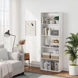 5 Tiers Storage Bookcase Modern Multifunctional Display Cabinet Furniture White