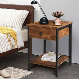 Nightstand Bedside Table for Bedroom Small Nightstand with Drawer Side Table with Storage Shelf End Table for Living Room Rustic Brown