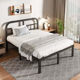 14" Metal Platform Bed Frame with Headboard; Queen Size Bed