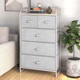 Chest of Drawers Fabric Bedroom Dresser Vertical Storage Tower Organizer Unit Steel Frame; Light Gray