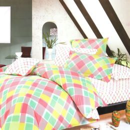 Blancho Bedding - [Crystal Pink Plaid] 100% Cotton 5PC Comforter Set (King Size)