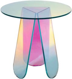 Acrylic Rainbow Color Coffee Table; Iridescent Glass End Table Round Side Table Modern Accent TV Table For Living Bed Room Decoration