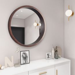 Circle Mirror with Wood Frame; Round Modern Decoration Large Mirror for Bathroom Living Room Bedroom Entryway; Walnut Brown; 24&quot;