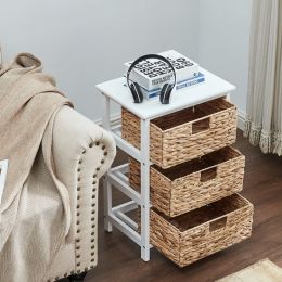 Wicker Night Stand 3 Door storage shelf