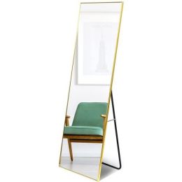 Full Length Mirror;  Floor Mirror with Stand;  Dressing Mirror ;  Bedroom Mirror with Aluminium Frame 65 x 22 inch;  Gold