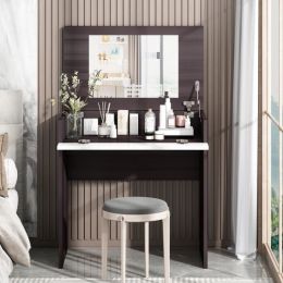 Vanity Make-up Dressing Table with Flip up Mirror Top Spacious Storage Vanity Table, Ebony and White XH