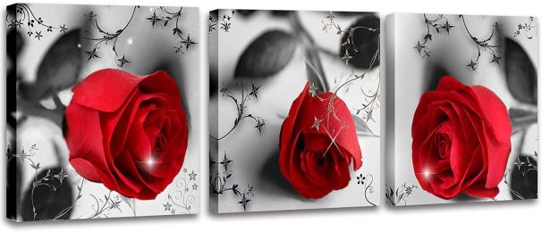 Black and Red Wall Art Red Rose Canvas Prints for Living Room Flower Paintings for Home Bedroom Bathrooms Decor