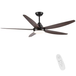 56 In Intergrated LED Ceiling Fan Lighting with Brown Wood Grain ABS Blade