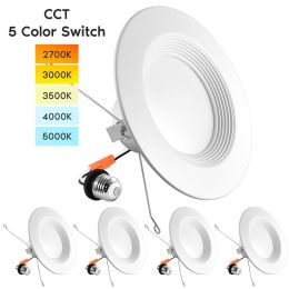 5/6" LED Recessed Retrofit Downlight; 14W=90W; 5 Colors; Dimmable; 1100 Lumens; Wet Rated; Baffle Trim; 4-Pack