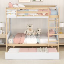 Full over Full Bunk Bed with Storage Shelves;  Twin Size Trundle and Ladder