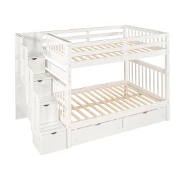 Full Over Full Bunk Bed with Shelves and 6 Storage Drawers; White(Old SKU: LP000046AAK)