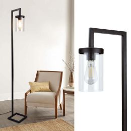 64 Inch Modern Floor Lamp Industrial Standing Reading Lamp With Glass Shade For Bedroom Study Office E26 Base Black