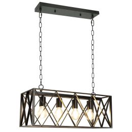 4 Lights Farmhouse Kitchen Island Pendant Lights; Industrial Chandelier Ceiling Suspension with Metal Frame E26 Black