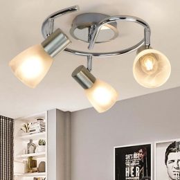 3 Lights Modern LED Ceiling Spotlight Directional Round Track Light with Glass Shade for Kitchen Office Bedroom Picture Wall Corridor