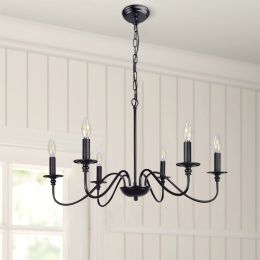 6 Lights Farmhouse Iron Chandelier Ceiling Lights for Foyer; Living Room; Kitchen Island; Dining Room; Bedroom; Black