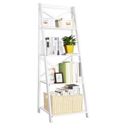 4 Tier Ladder Bookshelf Bookshelf Storage Display Plant Tilt Shelf White