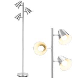 64 Inch 3 Lights LED Floor Lamp Reading Lamp for Living Room Bedroom Nickel