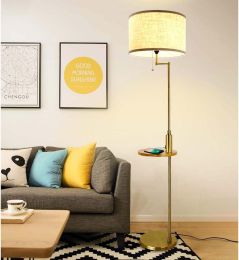 Floor Lamp with USB Charging Port; Side Table - Classic High Pole Light Drum Shade Floor Lamp for Bedroom Living Room