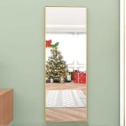 Full Length Mirror Hanging or Tilting Rectangular Floor Mirror Wall Mirror Door Mirror 16"x 50"; Gold