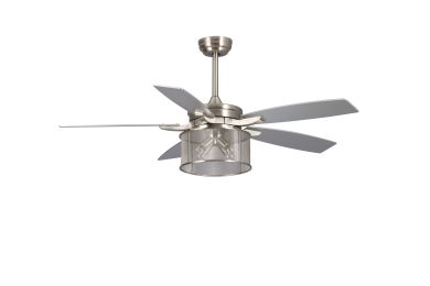 52" Crystal Ceiling Fan with Chandelier Light Kit & Remote Control;  AC Motor;  5-Blades;  Brushed Nickel;  for Living Room Bedroom