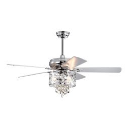 52''  Crystal Ceiling Fan with LED Light & Remote Control;  Modern AC Motor;  5 Reversible Fan Blades;  Chrome;  for Living Room Bedroom