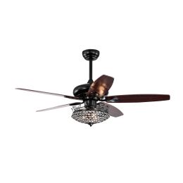 52'' Crystal  Modern  Ceiling Fan with Remote;  Ceiling Fan with 5 Reversible Blade for Living Room;  AC Motor;  Black