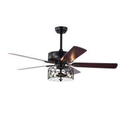 52''  Ceiling Fan with Light and Remote Control;  Ceiling Fan with 5 Blades for Patio Living Room;  Bedroom;  AC Motor; Industrial style;  Matte Black