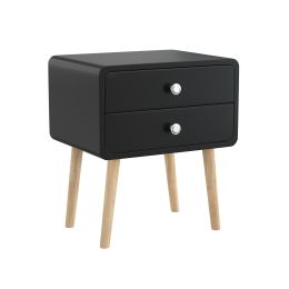 Nightstand Round Corner Cabinet Bedside Table with 2 Drawers Suitable for Bedroom/Living Room/Side Table(Black)