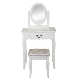 Vanity Table and Chair Set, Makeup Dressing Table with 360Â° Rotating Mirror and Large Drawer