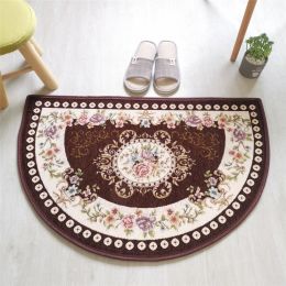 European Style Semicircle Entrance Carpet Bathroom Absorbent Non-slip Bedroom Home Decoration Floor Door Mat Kitchen Living Room (Color: Brown, size: 60CMx90CM (Half circle))