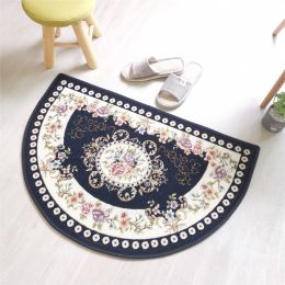 European Style Semicircle Entrance Carpet Bathroom Absorbent Non-slip Bedroom Home Decoration Floor Door Mat Kitchen Living Room (Color: Navy Blue, size: 60CMx90CM (Half circle))