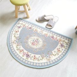 European Style Semicircle Entrance Carpet Bathroom Absorbent Non-slip Bedroom Home Decoration Floor Door Mat Kitchen Living Room (Color: Sky Blue, size: 50CMx80CM (Half circle))