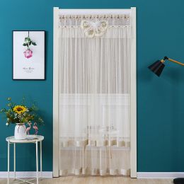 Double Yarn Lace Gauze Door Curtain Over The Door Anti-mosquito Living Room Bedroom Bathroom Universal Partition Home Decoration (Color: beige, size: 90x200cm)