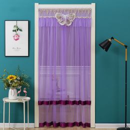 Double Yarn Lace Gauze Door Curtain Over The Door Anti-mosquito Living Room Bedroom Bathroom Universal Partition Home Decoration (Color: purple, size: 90x190cm)