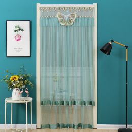 Double Yarn Lace Gauze Door Curtain Over The Door Anti-mosquito Living Room Bedroom Bathroom Universal Partition Home Decoration (Color: green yarn, size: 90x200cm)