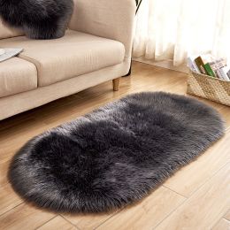 Fluffy 6cm Plush Carpet Fuzzy Wool Floor Mat Multicolor Oval Soft Living Room Bedroom Aldult Boys Girls Home Decor Cute Fashion (Color: Dark Grey, size: 80*180cm)