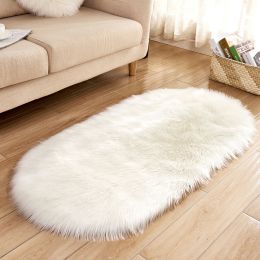 Fluffy 6cm Plush Carpet Fuzzy Wool Floor Mat Multicolor Oval Soft Living Room Bedroom Aldult Boys Girls Home Decor Cute Fashion (Color: White, size: 50*100cm)