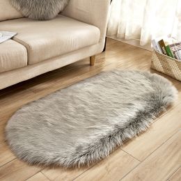 Fluffy 6cm Plush Carpet Fuzzy Wool Floor Mat Multicolor Oval Soft Living Room Bedroom Aldult Boys Girls Home Decor Cute Fashion (Color: Light Grey, size: 60*90cm)