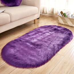 Fluffy 6cm Plush Carpet Fuzzy Wool Floor Mat Multicolor Oval Soft Living Room Bedroom Aldult Boys Girls Home Decor Cute Fashion (Color: purple, size: 100*180cm)