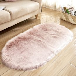 Fluffy 6cm Plush Carpet Fuzzy Wool Floor Mat Multicolor Oval Soft Living Room Bedroom Aldult Boys Girls Home Decor Cute Fashion (Color: light pink, size: 80*160cm)