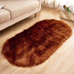 Fluffy 6cm Plush Carpet Fuzzy Wool Floor Mat Multicolor Oval Soft Living Room Bedroom Aldult Boys Girls Home Decor Cute Fashion (Color: Dark Brown, size: 60*90cm)