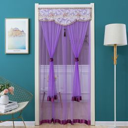 Double Yarn Door Curtain Anti-mosquito Embroidered Tassel Quiet Bedroom Living Room Bathroom Universal Partition Home Decoration (Color: 01 Purple, size: 90x210cm)