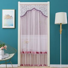 Double Yarn Door Curtain Anti-mosquito Embroidered Tassel Quiet Bedroom Living Room Bathroom Universal Partition Home Decoration (Color: 02 pink, size: 90x190cm)