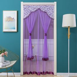 Double Yarn Door Curtain Anti-mosquito Embroidered Tassel Quiet Bedroom Living Room Bathroom Universal Partition Home Decoration (Color: 02 Purple, size: 100x200cm)