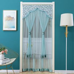 Double Yarn Door Curtain Anti-mosquito Embroidered Tassel Quiet Bedroom Living Room Bathroom Universal Partition Home Decoration (Color: 02 Green, size: 90x210cm)