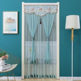 Double Yarn Door Curtain Anti-mosquito Embroidered Tassel Quiet Bedroom Living Room Bathroom Universal Partition Home Decoration (Color: 01 Green, size: 90x210cm)