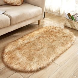 Fluffy 6cm Plush Carpet Fuzzy Wool Floor Mat Multicolor Oval Soft Living Room Bedroom Aldult Boys Girls Home Decor Cute Fashion (Color: white + yellow, size: 50*80cm)