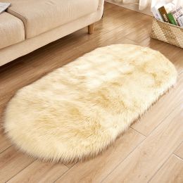 Fluffy 6cm Plush Carpet Fuzzy Wool Floor Mat Multicolor Oval Soft Living Room Bedroom Aldult Boys Girls Home Decor Cute Fashion (Color: beige, size: 60*90cm)