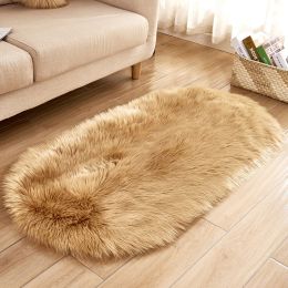 Fluffy 6cm Plush Carpet Fuzzy Wool Floor Mat Multicolor Oval Soft Living Room Bedroom Aldult Boys Girls Home Decor Cute Fashion (Color: Brown, size: 60*90cm)