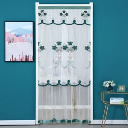 Double Yarn Door Curtain Anti-mosquito Flowers Embroidery Mute Bedroom Living Room Bathroom Universal Partition Home Decoration (Color: Green, size: 90x200cm)